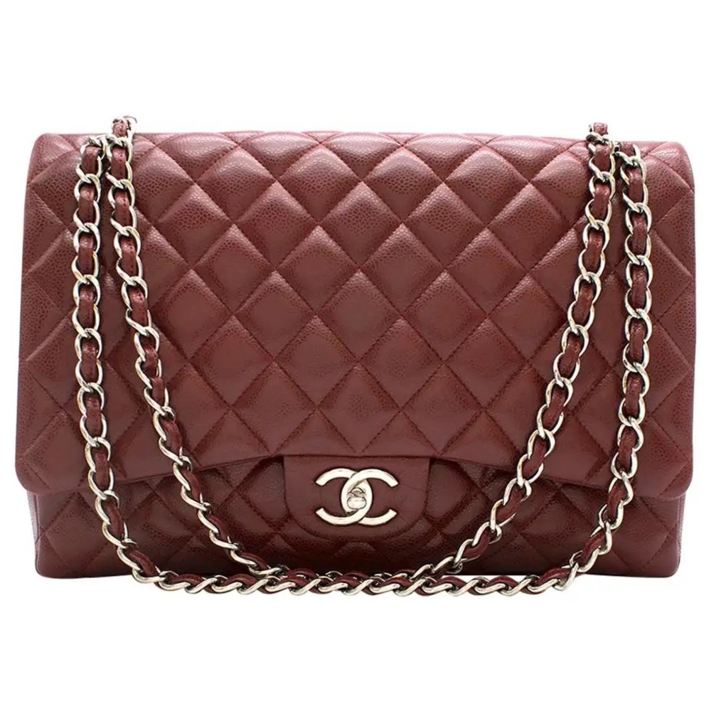 RARE Chanel Double Flap Maxi Burgundy Lambskin